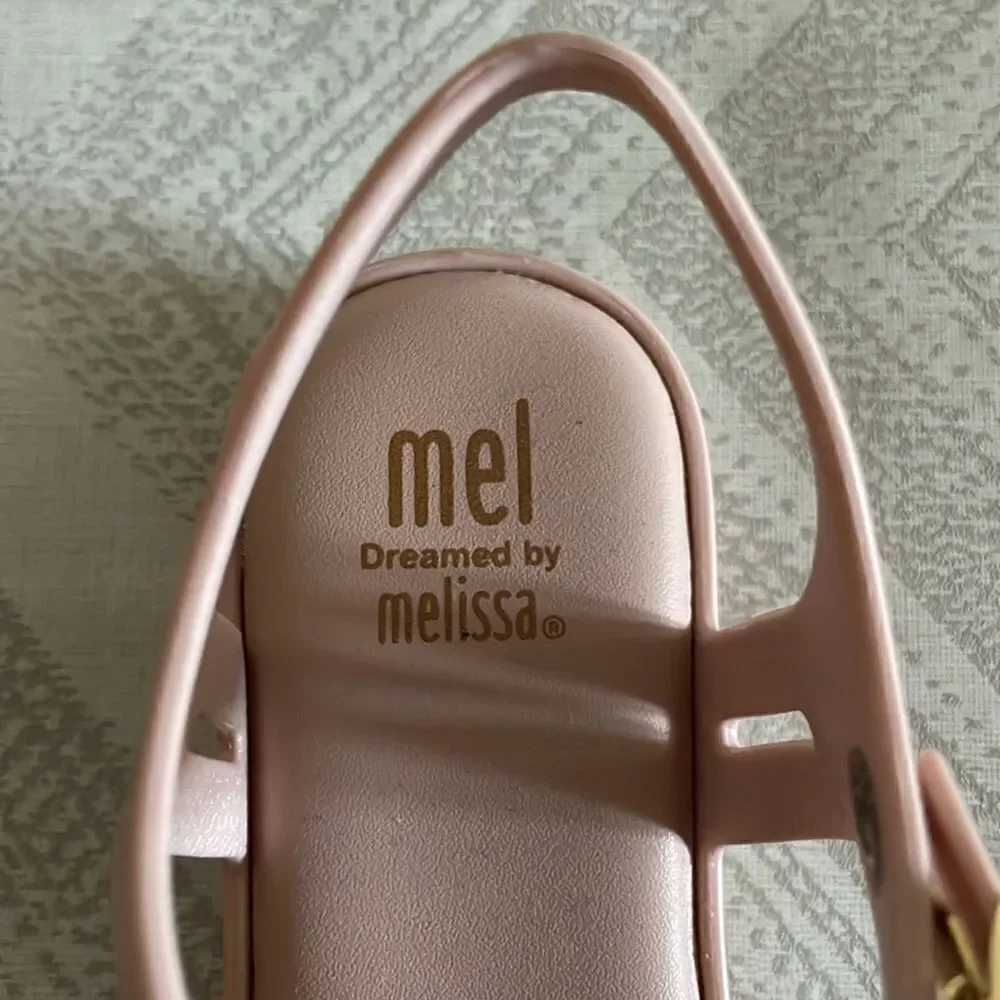 Mel Dreamed by Melissa Girls Pink Jelly Sandals with Black Flower